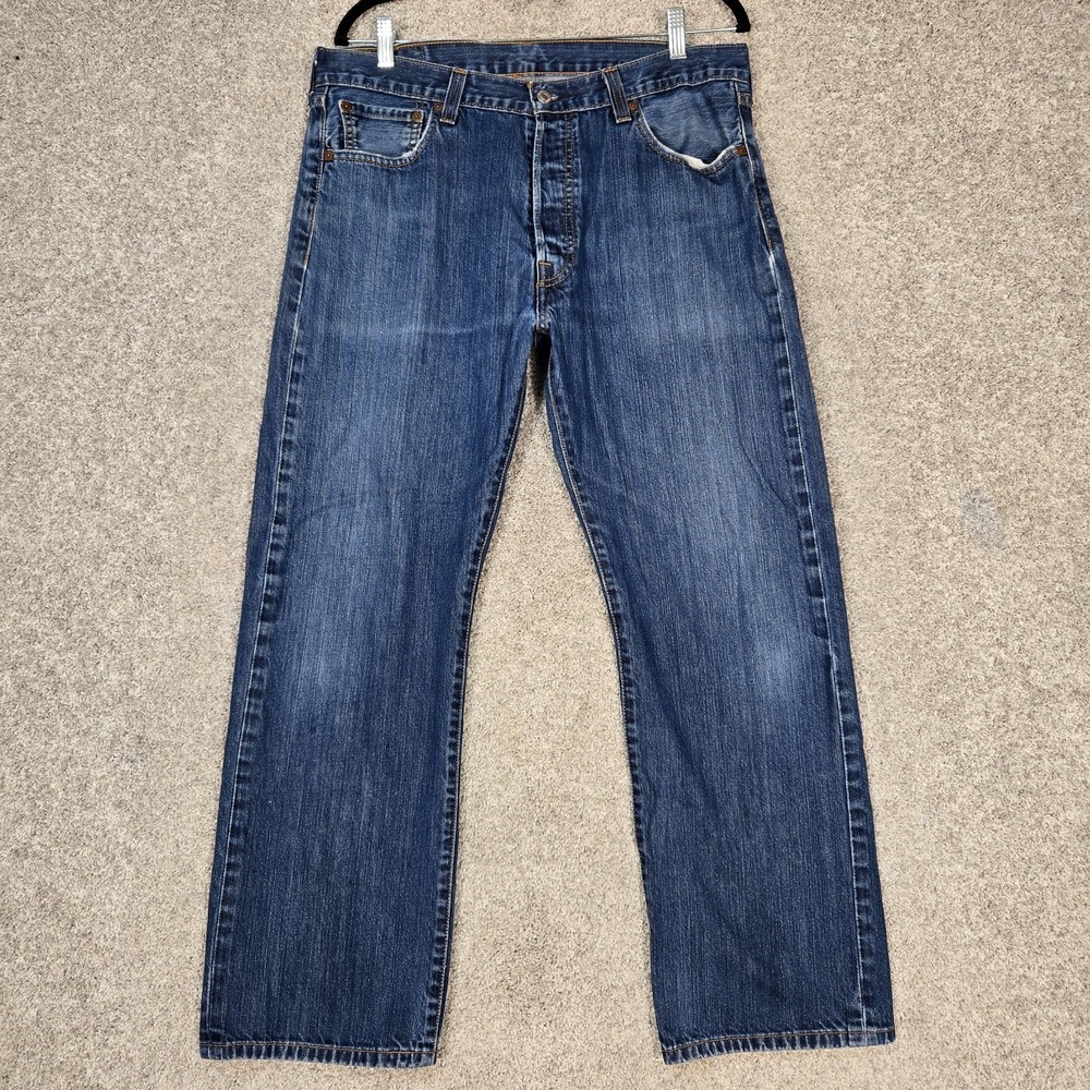 Levi's 501 Jeans Mens 36x30 Blue Button Fly Regular Straight cotton Denim